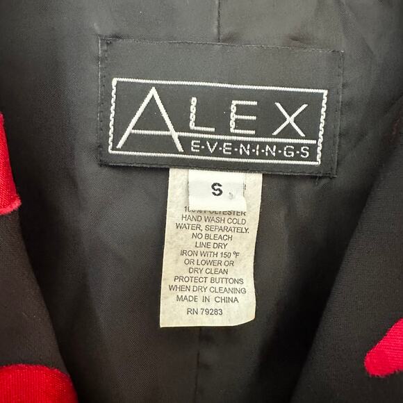 Alex Evenings Wrap Jacket Top S Dressy Black Red Floral 3/4 Sleeve Formal Sheer - Picture 2 of 5